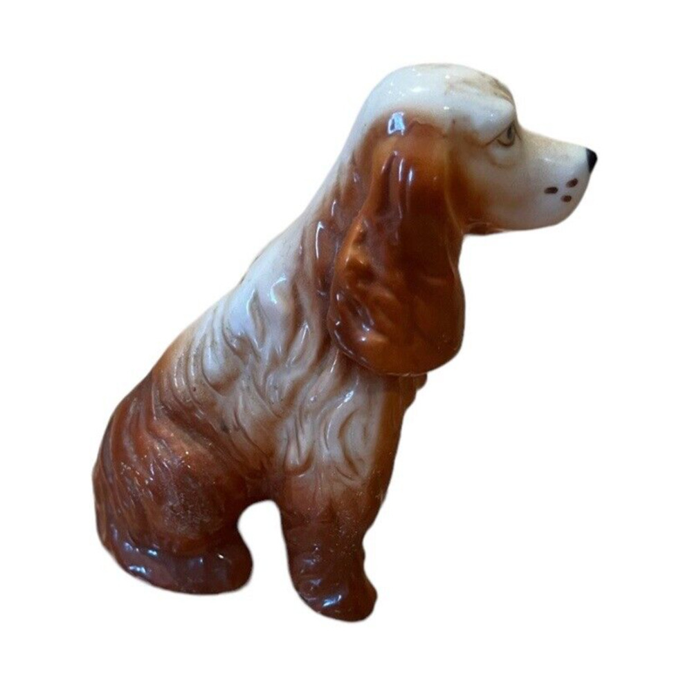 Vtg Cocker Spaniel Dog Figurine Bone China Porcelain Sitting Dog Brown White
